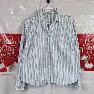 Cintas Striped Blue & Green Women's Button Shirt Size 22 (100% Cotton) (W608)